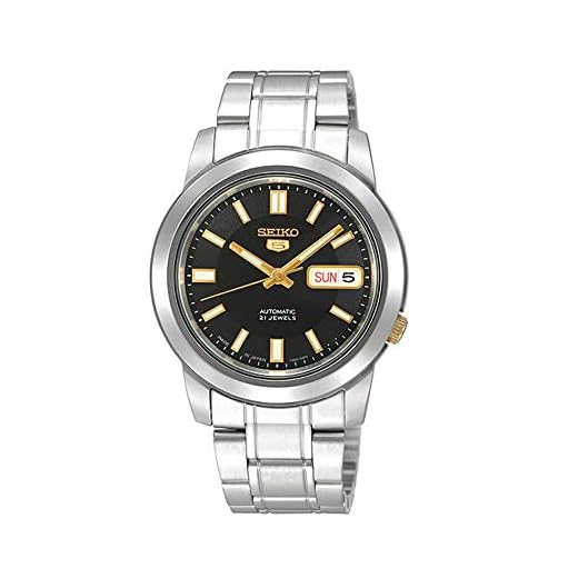 Seiko Relógio masculino SNKK17 analógico de aço inoxidável com mostrador preto, Preto/esqueleto, Corda automática