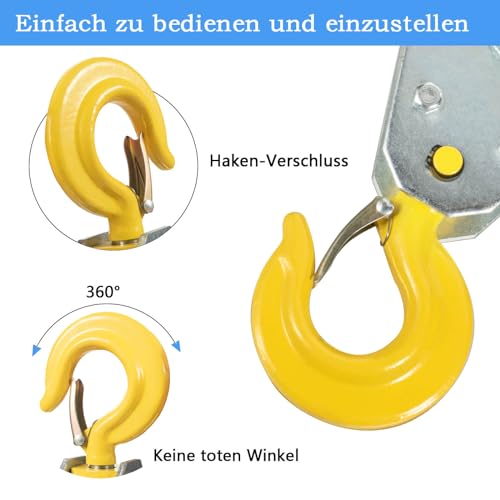 KCNOFNC 1 Ton Umlenkrolle mit Kugellager und Haken, Umlenkrollen für 15mm Seile Stahlseil, für Seilzug Seilwinde Forst Zubehör