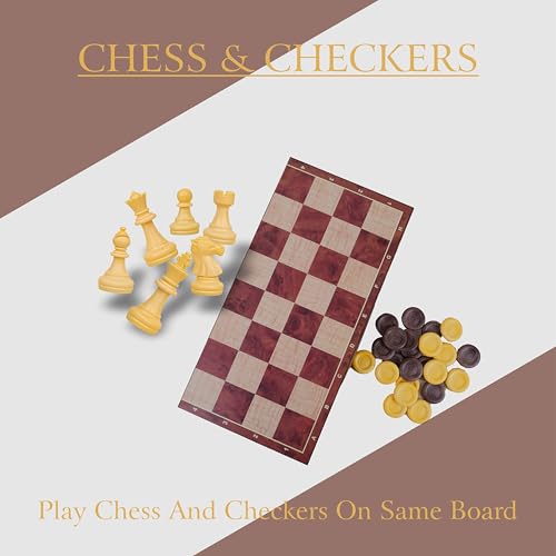 Image of ToyTastic Magnetic Chess Game Premium Wooden 3-in-1 Board Game, Wooden Chess and Backgammon Set for Adults & Kids, 10 inch Lightweight Checkers Board Game,Strategy Backgammon Sets (Brown-1)