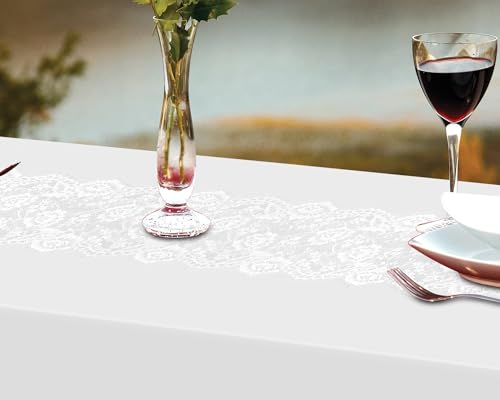 Oudain 6 Pcs Plastic Tablecloth Disposable Rectangular Tablecloth 54 x 108 Inch Tea Party Table Cover Lace Table Runner for Wedding Birthday Baby Shower Anniversary Decoration (White) by Oudain - Image 5