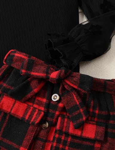 Image of Toddler Girl Clothes Girls Outfits Flare-lace Sleeve Top and Plaid Skirt Dress Fall Winter 2Pcs Girls Clothes 5-12T