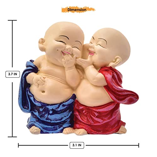 India Handcrafted Resin Little Laughing Buddha Monk Sculpture for Home Decor Office Desk Spiritual Showpiece Feng Shui Lucky Charm Gift Positive Energy Decorative Idol Statue