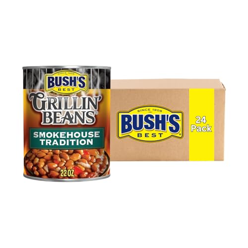 Image of Bush's Best Grillin' Beans, Smokehouse Tradition Seasoned BBQ Beans for Cookouts, Burgers, Hot Dogs and Easy Side Dishes, 22 Ounce (Pack of 24)
