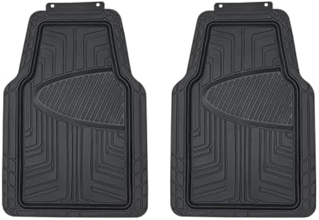Amazon Basics 2-Piece Premium All-Season Anti-Slip Rubber Floor Mats for Cars, SUVs and Trucks, Universal Trim to Fit, Black