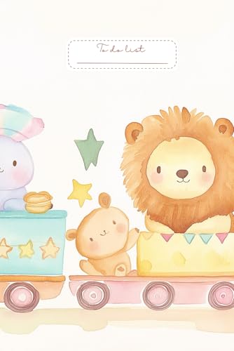 Vintage Train Fun To Do List: A cute and delightful to do list notebook cover featuring a pastel-colored train carrying a lion,