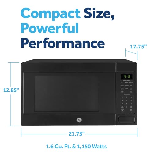 Image of GE GCST16S1WBB Microwave Oven, 1,150-watt 8 Auto Cooking Settings, Child-Lock Technology, Kitchen Essentials for The Countertop, Dorm Room or Apartment, 1.6 Cu. Ft, Black