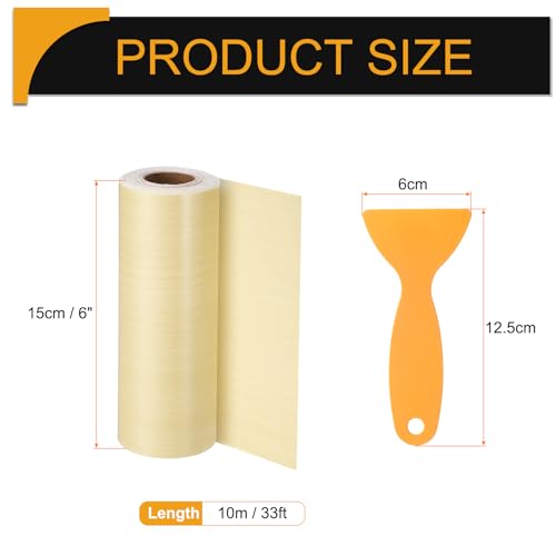 Image of HARFINGTON Wood Grain Repair Tape 6 Inch x 33ft Self Adhesive Repair Patch Tape Simulated Wooden Floor Tapes with Plastic Scraper for Tables Doors Windows Furniture, Yellow Fir