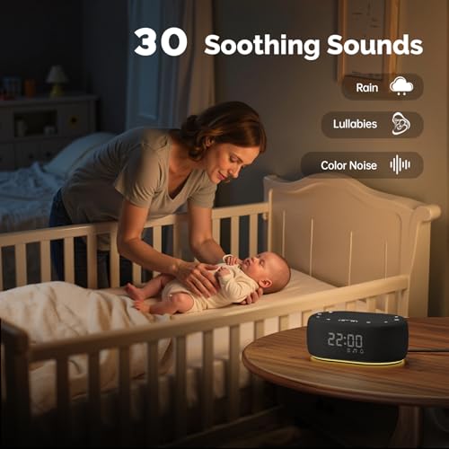 1Mii White Noise Sound Machine with Alarm Clock, Pink Noise Maker for Baby Adult Sleeping, 30 Soothing Sounds, Easy App Controlled, Dimmable 7-Color Night Light, Sleep Timer, 30 Volume Levels - Black - Thumbnail 3
