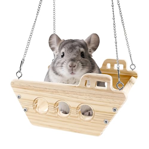 Natural Wood Chinchilla Toy Hammock for Cage Swing, Hanging Chinchilla Bed, Wooden Toys and Cage Accessories, Hut Ledges and Platforms for Indoor Habitat Enrichment