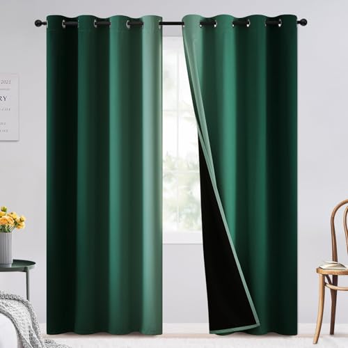 Image of SimpleHome 100% Blackout Ombre Curtains Dark Green and Greyish White,84L | Room Darkening Curtains,Thermal Insulated Grommet Bedroom Window Drape,Curtains for Living Room,2 Panels, 52x84 inches Length