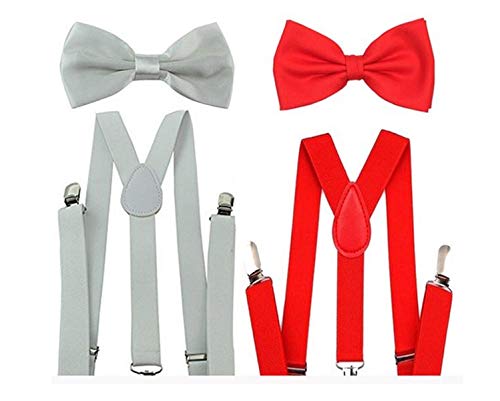 RR Design Red and White Colored 3 cm Strap Width Elastic Suspenders for men and women