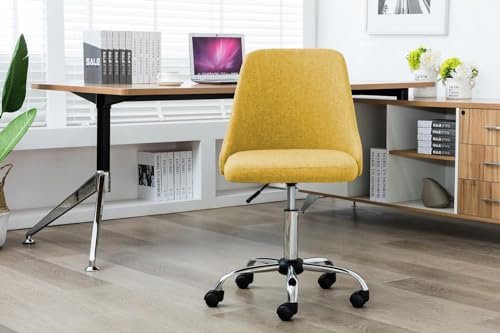 Image of Taskpro Fabric Upholstered Height-Adjustable 360 Swivel Revolving Office Study Desk Chair in Yellow Color