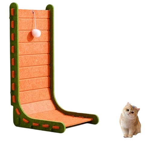 Mellowkin 猫用スクラッチャーフェルト、Mellowkin 猫用ぬいぐるみボールおもちゃスクラッチャーフェルト、猫ベッド付き三角形の垂直統合型スクラッチャーボード、室内猫の休憩と遊び用フェルト(ベージュ、L)