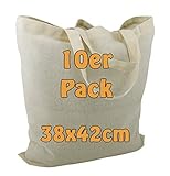 Farbe: natur Cottonbagjoe Baumwolltasche Jutebeutel unbedruckt mit Zwei kurzen Henkeln 38x42cm Öko-Tex 100 Standard Zertifiziert (Natur, 10 Stück)