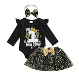 HYADRBLEBY My First New Years Baby Girl Outfit Newborn 1st Letter Romper Fireworks Tulle Tutu Skirt 0-18 Month Girl Baby Dress (New Year, 0-3 Months)