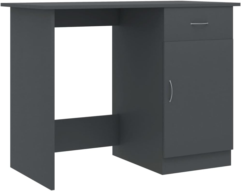 vidaXL Desk Computer Desk Home Office Desk with Drawer Gray Engineered Wood