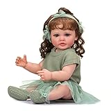 ROSHUAN Realistic Baby Dolls Silicone Full Body 22 inch Lifelike Reborn Toddler Girl Doll Real Looking Anatomically Correct Toddlers Reborn Doll with Green Clothes for Girls
