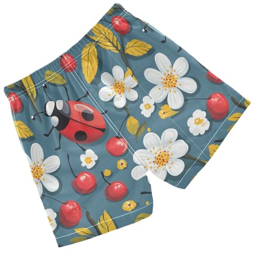 Pigsaly Boys' Swim Board Shorts Cherry Flower Ladybug Boy's Swim Trunks Kids Swimwear 4T2