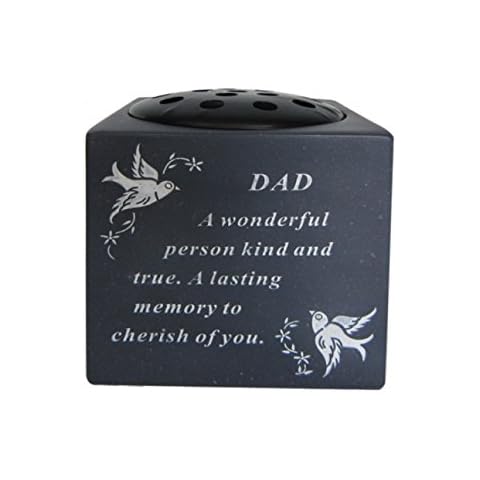 Dad Slate Grey Memorial Flower Vase - Dove & Diamante Detail Grave Plaque Tribute Cover