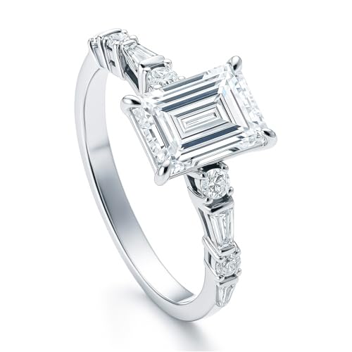 BERRICLE Sterling Silver Solitaire Art Deco Engagement Rings for Women, 1.7 Carat Step Emerald Cut Cubic Zirconia CZ Ring