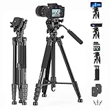 Smvchen 74.8"Camera Tripod with Fluid Head Phone Clip 2 Quick Release Plate 3 Metal Feet for DSLR Ca