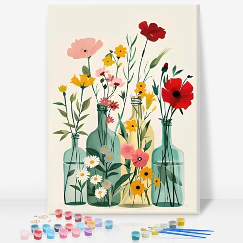GEEHEIY Framed Paint by Numbers Kit for Adults Beginner & Kids Ages 8-12, Flowers Easy Paint by Number Kits Framed, DIY Acrylic Oil Painting by...