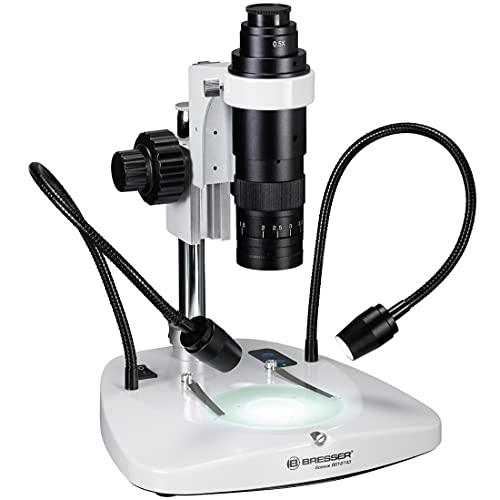 Bresser Mikroskop DST-0745 Zoom 0,7X-4,5X do cyfrowych nagrań mikroskopowych i ultramakro z kamerami C-Mount do 1/2" czujnik z otworem i światłem, biały, 5808100