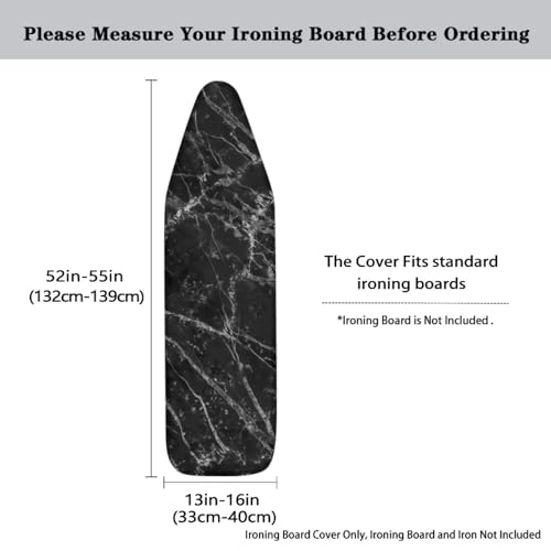 Image of Black Marble Printed Ironing Board Cover 15X54 inch - Stain-Resistant, Standard Size Iron Board Cover with Hook and Loop Elastic Edge Easy to Install, Heatproof