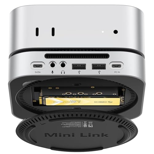 Image of ORICO MiniLink 40Gbps Laptop Docking Sation Stand for Mac mini M4 with M.2 NVMe SSD Enclosure Up to 8TB(SSD NOT Included), USB4 Hub, 2X USB-A(480Mbps), Audio I /O Aluminum-M45P