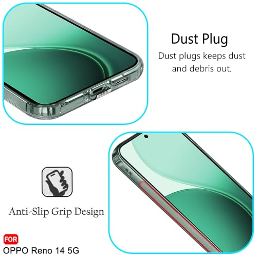 Image of TheGiftKart Back Cover Soft Case for Oppo Reno 14 5G | Best Camera Protection | Inbuilt Dust Plugs & Anti-Slip Grip | Ultra Clear Slim Case Cover for Oppo Reno 14 5G (Silicone, Transparent)
