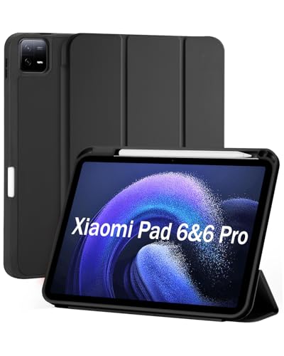 Capa para Xiaomi Pad 6/6 Pro 11 Polegadas 2023 Capinha com Compartimento para Caneta Stylus Três Dobras Case Traseira em TPU Macio Função de Ativação/Suspensão Automática - Preto