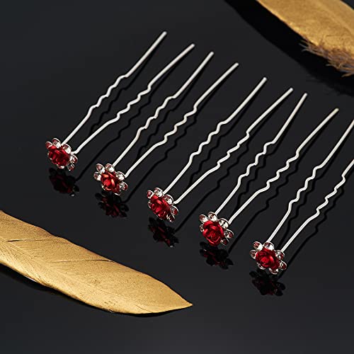 ZOUIQSS 20 Pack (Red) Crystal Hair Pins Rose Flower Rhinestone Hair Clips for Bridal Wedding Women Hair Jewelry Accessories,with Clear Container - Image 3