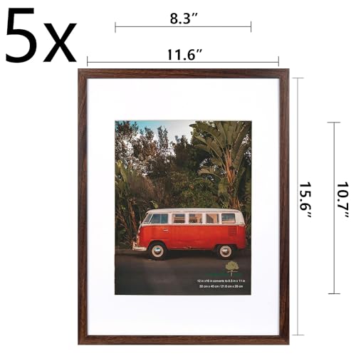 Scholartree Brown 12x16 Picture Frames Set of 5, Display 12x16 without Mat or 8.5x11 with Mat, Wall Gallery Photo Frames by Scholartree - Used condition - Image 2