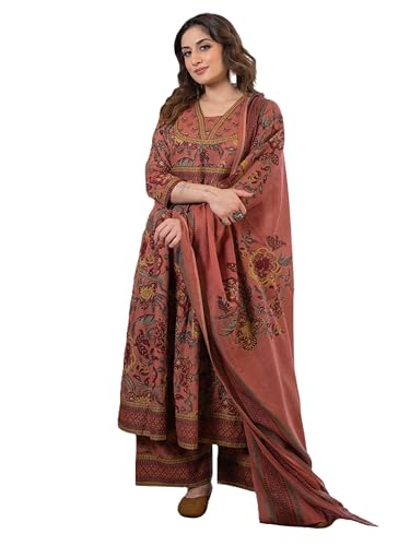 Image of Arayna Women's 100% Cotton Anarkali Kurta Set with Pant & Dupatta | Jaipuri Floral Ethnic Suit