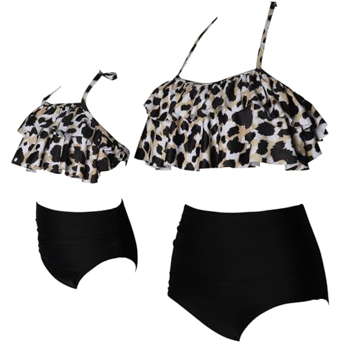 Family Matching Swimwear High Waisted Ruffle Flounce Two Piece Bikini Set Mother Daughter Swimsuits2