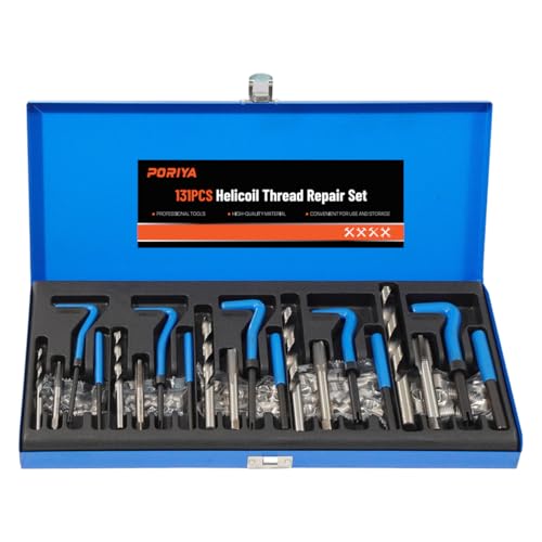 PORIYA 131pcs Helicoil Thread Repair Kit, HSS Metric M5-M12,110 Inserts for Damaged Threads