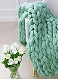 LaoJee Chunky Knit Blanket Merino Wool Blend Handmade Soft Bulky Throw Sofa Chair Home Decor Giant...