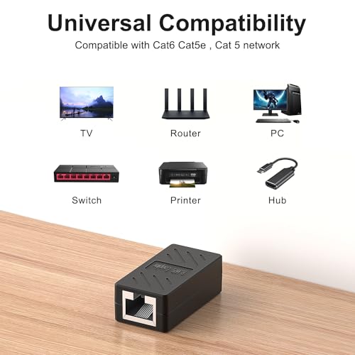 Image of ZUZONG RJ45 Inline Coupler Ethernet Extender Cat7 Cat6 Cat5e Ethernet Coupler Female to Female(RJ45 Coupler Black 20 Pack)