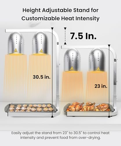 Image of SYBO DL2112 Commercial Grade Food Heat Lamp, Electric 2-Bulb Food Warmer with Adjustable Stand, 500W, Gray