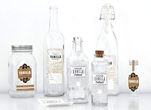 Write-In Vanilla Extract Labels (For 4 Oz Boston Round Bottles) + 2 Accessory Labels - Speckled - 2.5" X 2.685" - Pack Of 05 - Handmade By Conquest Of Happiness #TOP3