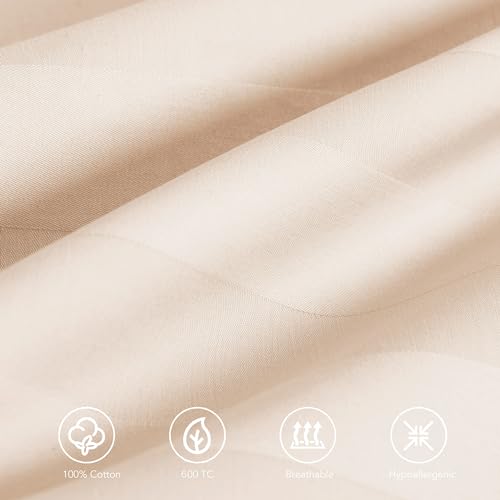Image of 100% Egyptian Cotton Body Pillow Cover Long Pillow Case, 600 Thread Count Bed Pillow Protector with Zipper, Sateen Weave Full Body Pillowcase for Adults 20x54 Inches (1PC, Body, Striped Beige)