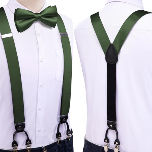 Image of Dubulle Suspender and Bow Tie for Men Paisley Solid Mens Suit Braces Pretied Bowtie and Handkerchief Cufflinks Formal Wedding