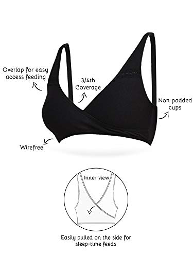 Image of Inner Sense Organic Cotton Bamboo Nursing Bra for Women I Overlap Feeding Bra with High Coverage and Wire-Free Design I Sleep Maternity Wear Without Padding