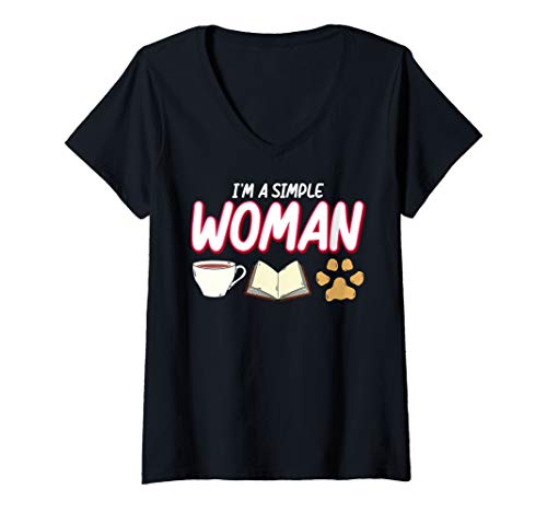 Womens I'm A Simple Woman: Love Coffee, Books (Reading) and Dogs V-Neck T-Shirt