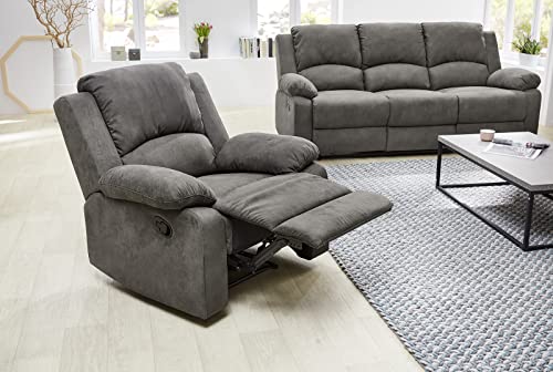 Fernsehsessel mit Tonnentaschenfederkern B97/T87/H97 cm, verstellbarer TV-Sessel durch praktische halbautomatische Relaxfunktion, Bezug Mikrofaser Vintage Anthrazit / 15129 – Bild 6