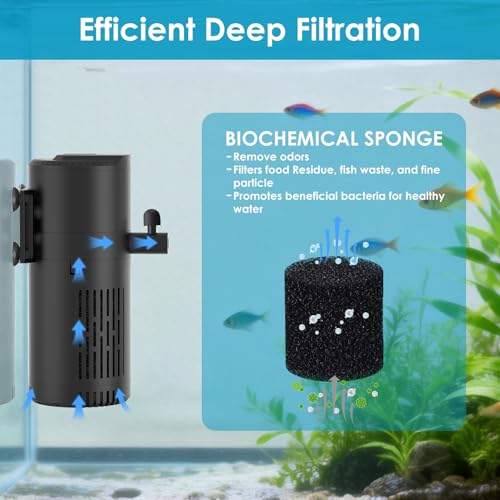 Image of Aquarium Filter for 10-20 Gallon Tanks, Internal Fish Tank Filter, Submersible Turtle Tank Filter, with Aeration /Rainfall Modes and Dual Water Outlet