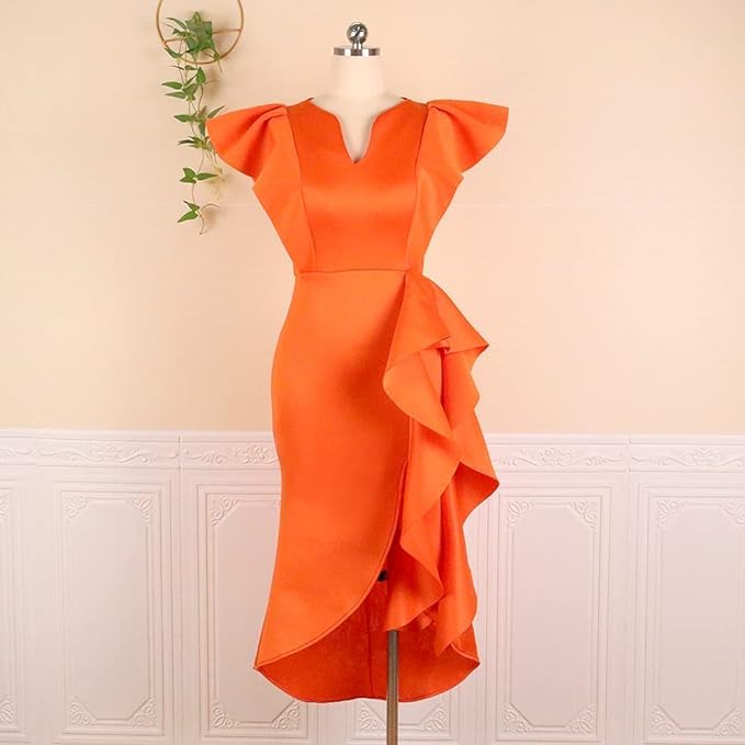 ONTINVA Women's Flutter Sleeve V-Neck Ruffle Hem Sleeveless Party Short Dress Irregular High Split Dresses3