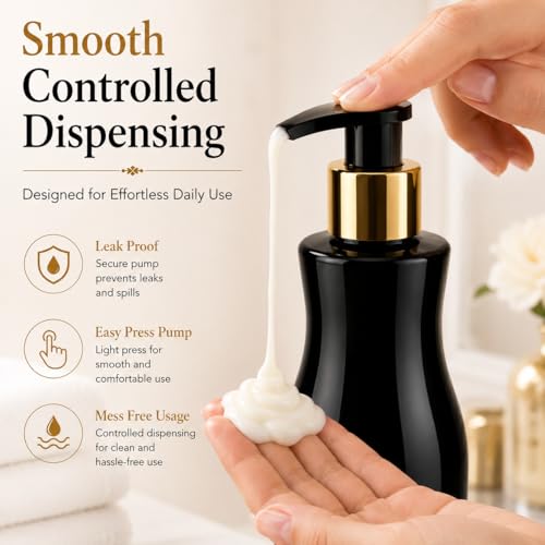 Image of Prakash Empty Plastic Trophy Pump Bottles Dispenser 500ml Portable Shampoo Lotion Hand Bottle (Black Trophy Golden Pump 500ML, Pack of 6)