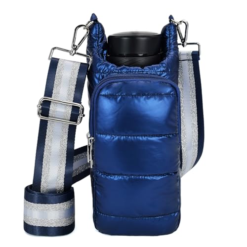 Image of KAMEILONG Puffer Water Bottle Holder Quilted Sports Pouch Bag with Adjustable Shoulder Strap Flask Sling Bag