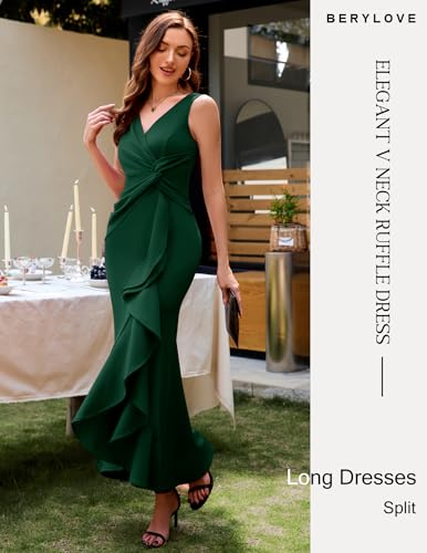 Image of BeryLove Formal Wedding Guest Evening Midi Ruffle Dresses Prom Cocktail Party Mother of The Bride Dress
